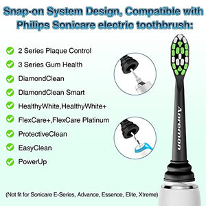 Aoremon Replacement Heads for Philips Sonicare 6100 Toothbrush - Comptible with Sonicare W HX6064/95 Replacement Brush Heads, Black, Pack of 10