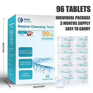Y-Kelin Retainer Cleaner 96 Tablets, Retainer & Denture Cleansing Tablets 3 Month Supply, Removes Stain, Plaque, Odor for Dentures, Retainers, Night Guards, Mouth Guard & Removable Dental Appliances