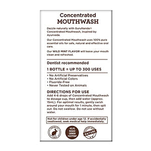 GuruNanda Concentrated Mouthwash, Helps with Bad Breath, Promotes Teeth Whitening, Made with 100% Natural Essential Oils, 1 Bottle Equals 300 Rinse, Fluoride-Free - Mint Flavored (2 oz)