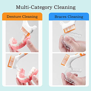 Octuitey Denture Brush 4Pcs Denture Toothbrushes，Denture Cleaning Care Cleaning Brush ，Double Sided Toothbrush，Multi-Layered Bristles and Rubber Anti-Slip Handle (Purple, Green, Blue, Orange)