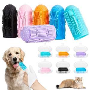 Dog Toothbrush + Storage Box + 2 Gloves - 360º Dog Tooth Brushing Kit - 100% BPA-Free - 3/4" in Diameter Opening - Soft and Elastic - Ideal for Pups, Kittens, and Petite Pets