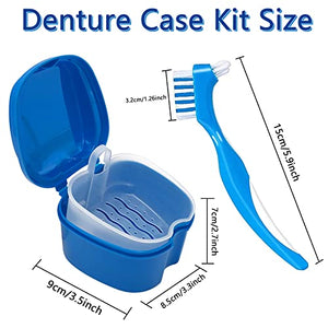 Denture Cleaner Box and Brush Set - 2 Pack Denture Bath Case with Basket + 2 Pack Denture Brushes, Portable Denture Retainer Storage Box, False Teeth Brushes for Oral Care