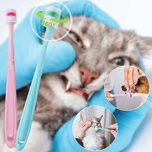 TACPAK 2 Set Dog Toothbrush 360 Degree, Cat Toothbrush Deep Clean Fresh Breath with Storage Box Silicone Handle, Cat Dental Care Dog Oral Hygiene Pet Tooth Cleaning Kit (Pink+Blue)