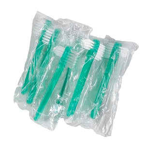 Vakly Denture Brush [Pack of 10] Individually Bagged Denture Brushes with Hard Firm Flat Bristled Heads for Cleaning Dentures, Retainers, False Teeth, Clear Braces, and Mouth Guards