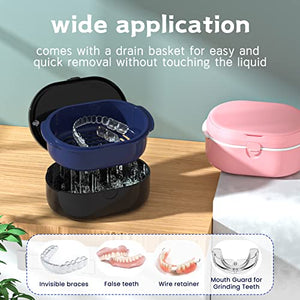 Denture Bath Box And Denture Brush Denture&Retainer Set, Denture Case with Mirror (Black)