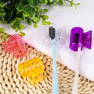 4 Pack Travel Toothbrush Head Covers Toothbrush Protector Cap Brush Pod Case Protective Portable Plastic Clip for Household Travel, Camping, Bathroom, School, Business (Clear, Orange, Purple, Pink)