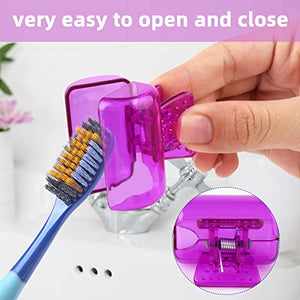 4 Pack Travel Toothbrush Head Covers Toothbrush Protector Cap Brush Pod Case Protective Portable Plastic Clip for Household Travel, Camping, Bathroom, School, Business (Clear, Orange, Purple, Pink)