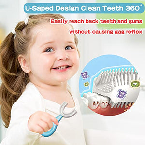 YOTEE U-Shaped Toothbrush Kids 2 PCS - Toddler with Food Grade Soft Silicone Brush Head, Manual Whole Mouth for Age 2-6, 360° Oral Teeth Cleaning Design