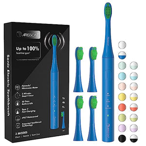 ARISSON Sonic Electric Toothbrush for Adults and Kids, 40,000 VPM Power Toothbrush, 1.5H Fast Charge Ultrasonic Electric Toothbrushes with 2 Minutes Smart Timer, 1.6 Oz Travel Toothbrush, Azure Blue