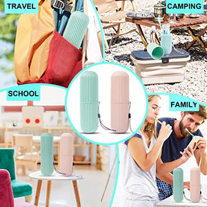 UCEC Toothbrush Travel Case, Portable Travel Toothbrush Holder Case, Toothbrush Case Set for Camping, Traveling, Home, School, Business, Bathroom, 2 Pack (Green, Pink)