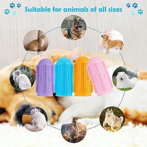 Dog Toothbrush + Storage Box + 2 Gloves - 360º Dog Tooth Brushing Kit - 100% BPA-Free - 3/4" in Diameter Opening - Soft and Elastic - Ideal for Pups, Kittens, and Petite Pets