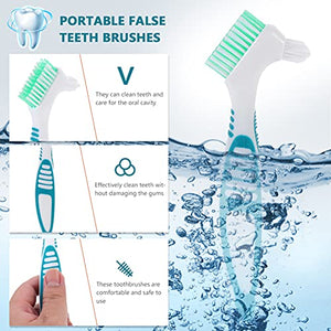 Healifty 4 Pcs Hard Denture Brush Double Sided Toothbrush Multi- Layered Bristles Fake Teeth Cleaning Brush Denture Care (Green)