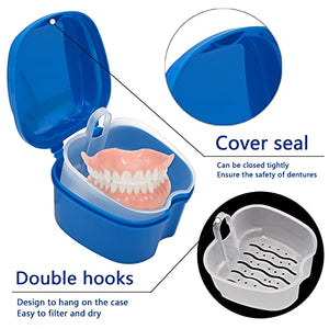 Denture Cleaner Box and Brush Set - 2 Pack Denture Bath Case with Basket + 2 Pack Denture Brushes, Portable Denture Retainer Storage Box, False Teeth Brushes for Oral Care