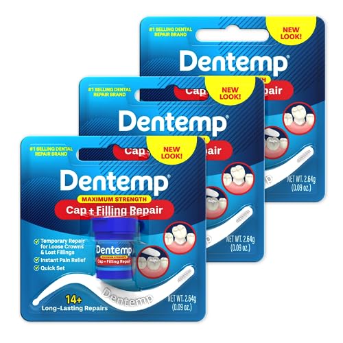 Dentemp Maximum Strength Loose Cap and Lost Filling Repair - Dental Repair Kit (Pack of 3) - Temporary Filling for Tooth - Long Lasting Tooth Filling