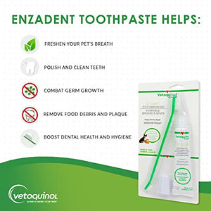 Vetoquinol Enzadent Enzymatic Toothpaste Kit + Fingerbrush & Dual-End Toothbrush for Cats & Dogs – 3.2 oz, Poultry Flavor – Oral Dental Care Kit: Removes Plaque, Polishes Teeth & Freshens Breath