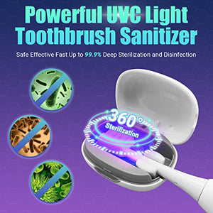 MONESAO Toothbrush Sanitizer, UVC Toothbrush Sterilizer Covers with Holder, Rechargeable Travel Home Toothbrush Cleaner Case for All Electric and Manual Toothbrushes (White)