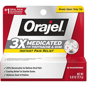 Orajel Oral Pain Reliever, for All Mouth Sores, Maximum Strength, Gel 0.42 Oz, 11.9 G (Pack of 2)