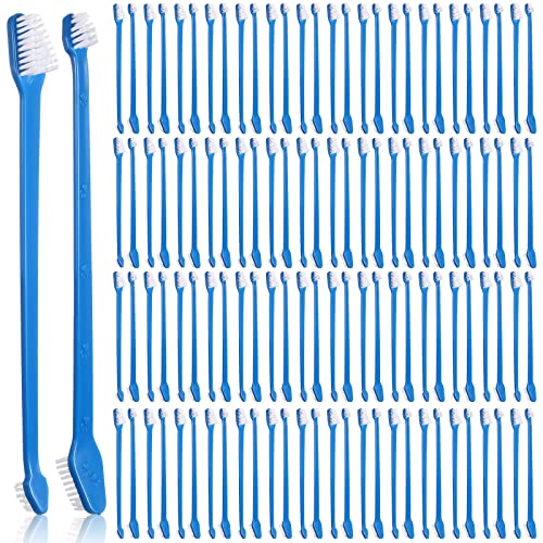 200 Pieces Dog Toothbrush Double Headed Dog Cat Pet Toothbrush Long Handle Dog Tooth Brushing Kit Soft Bristles Pet Toothbrush for Dogs Cat Puppy and Most Pets Teeth Cleaning Dental Oral Care (Blue)
