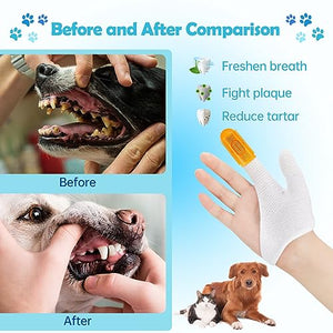 Dog Toothbrush + Storage Box + 2 Gloves - 360º Dog Tooth Brushing Kit - 100% BPA-Free - 3/4" in Diameter Opening - Soft and Elastic - Ideal for Pups, Kittens, and Petite Pets
