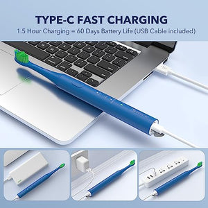ARISSON Sonic Electric Toothbrush for Adults and Kids, 40,000 VPM Power Toothbrush, 1.5H Fast Charge Ultrasonic Electric Toothbrushes with 2 Minutes Smart Timer, 1.6 Oz Travel Toothbrush, Azure Blue