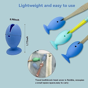 Standing Tooth Brush Head Cover,Children Silicone Protector Cap,Travel Toothbrush Suction Cup Holder,Dustproof Toothbrush Protect Case, Fish Shape Silicone Suction Cup Toothbrush Holder