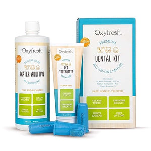 Oxyfresh Premium Pet Dental Kit for Dogs & Cats – Easy Solution for Pet Fresh Breath, Clean Teeth, Control Plaque & Tartar – Vet Formulated Pet Toothpaste, 4oz + Water Additive, 16oz Kit