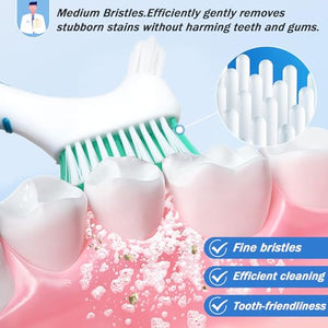 Liayozl Denture Brush Set with Cover, Cleaning Brush Double Sided Denture Toothbrush, Rubber Anti-Slip Handle, Denture Care False Teeth Cleaner Tool (2Brushes & 2Covers)