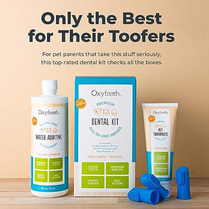 Oxyfresh Premium Pet Dental Kit for Dogs & Cats – Easy Solution for Pet Fresh Breath, Clean Teeth, Control Plaque & Tartar – Vet Formulated Pet Toothpaste, 4oz + Water Additive, 16oz Kit