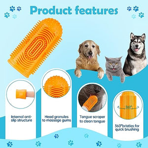 Dog Toothbrush + Storage Box + 2 Gloves - 360º Dog Tooth Brushing Kit - 100% BPA-Free - 3/4" in Diameter Opening - Soft and Elastic - Ideal for Pups, Kittens, and Petite Pets