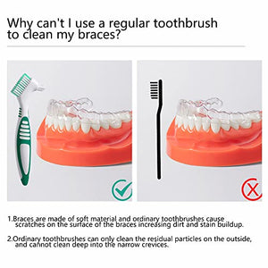 Octuitey Denture Brush 4Pcs Denture Toothbrushes，Denture Cleaning Care Cleaning Brush ，Double Sided Toothbrush，Multi-Layered Bristles and Rubber Anti-Slip Handle (Purple, Green, Blue, Orange)