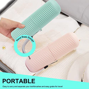 UCEC Toothbrush Travel Case, Portable Travel Toothbrush Holder Case, Toothbrush Case Set for Camping, Traveling, Home, School, Business, Bathroom, 2 Pack (Green, Pink)