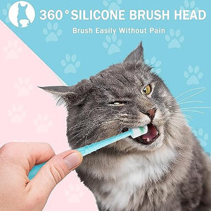 TACPAK 2 Set Dog Toothbrush 360 Degree, Cat Toothbrush Deep Clean Fresh Breath with Storage Box Silicone Handle, Cat Dental Care Dog Oral Hygiene Pet Tooth Cleaning Kit (Pink+Blue)