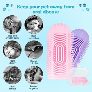 Dog Toothbrush + Storage Box + 2 Gloves - 360º Dog Tooth Brushing Kit - 100% BPA-Free - 3/4" in Diameter Opening - Soft and Elastic - Ideal for Pups, Kittens, and Petite Pets