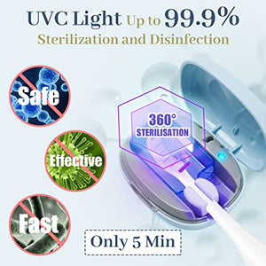 MONESAO Toothbrush Sanitizer, UVC Toothbrush Sterilizer Covers with Holder, Rechargeable Travel Home Toothbrush Cleaner Case for All Electric and Manual Toothbrushes (Blue)