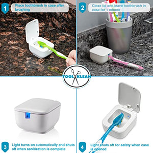 Tidy Teeth UV Toothbrush Sanitizer - Portable Cordless UVC Light Tooth Brush Holder - Cleaning and Sanitizing - Home Bathroom Countertop & Travel - USB Rechargeable Cleaner Case w/Wall Mount (1-Pack)