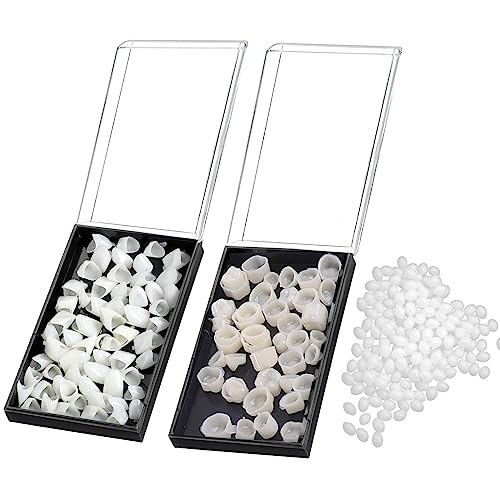 Dental Temporary Fake Tooth Cap Crown Veneers, 120 Pieces Front Back Anterior and Molar Posterior Teeth with Tooth Repair Thermal Beads Cap Filler for Missing Broken Teeth