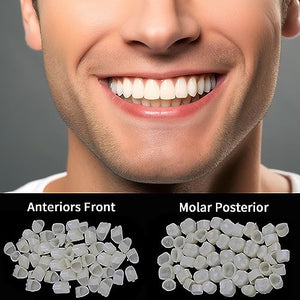 120 Pieces Dental Fake Tooth Cap Crown Veneers Front Back Anterior and Molar Posterior Teeth with Tooth Repair Thermal Beads Cap Filler for Missing Broken Teeth