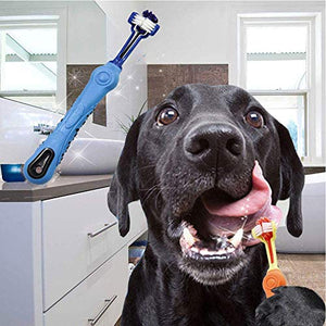 Orgrimmar 2 Pcs 3 Sided Pet Toothbrush Dog Brush Addition Bad Breath Tartar Teeth Care Dog Cat Cleaning Mouth