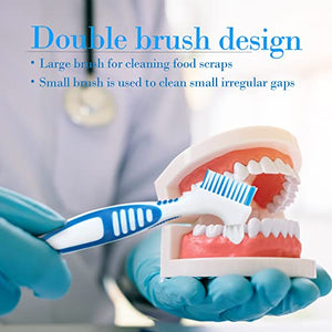 Bvcewilty Denture Brush 4PCS Denture Toothbrushes，Cleaning Brush Double Sided Toothbrush with Multi-Layered Bristles and Rubber Anti-Slip Handle - for Denture Cleaning Care (Green,Purple,Blue,Orange)