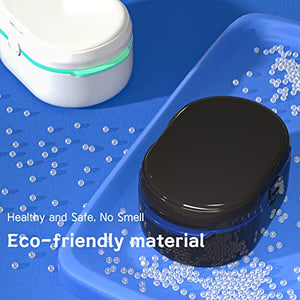Denture Bath Box And Denture Brush Denture&Retainer Set, Denture Case with Mirror (Black)