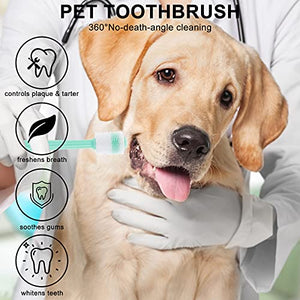 Molain Dog Toothbrush 360 Degree, 2 Set Silicone Handle Cat Toothbrushes with Storage Box, Puppy Dogs Pet Tooth Cleaning Kit (Pink+Blue)