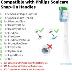 USHON Replacement Toothbrush Heads for Philips Sonicare Replacement Heads, Brush Heads Compatible with Phillips Sonicare Snap-on Electric Tooth Brushes, 8 Pack