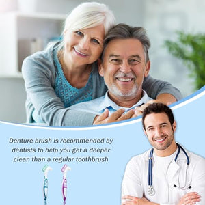 Liayozl Denture Brush Set with Cover, Cleaning Brush Double Sided Denture Toothbrush, Rubber Anti-Slip Handle, Denture Care False Teeth Cleaner Tool (2Brushes & 2Covers)