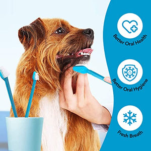 BOSHEL 3 Pc Dog Toothbrush - 2 Dog Tooth Brush + Dog Finger Toothbrush, Dual Headed Toothbrush For Dogs, Dog & Cat Toothbrush For Small & Large Breeds, Dog Tooth Brushing Kit, Puppy Toothbrush For Pet