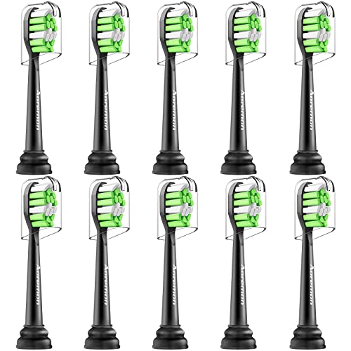 Aoremon Replacement Heads for Philips Sonicare 6100 Toothbrush - Comptible with Sonicare W HX6064/95 Replacement Brush Heads, Black, Pack of 10