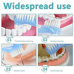 4 Pieces Denture Brush, Small Toothbrush for Dentures, Multi-Layered Bristles Ergonomic Rubber Handle for False Teeth Cleaning