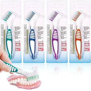 Mckkor Denture Brush 4 Pack Cleaning Brush,Double Sided Denture Toothbrushes, Multi-Layered Bristles & Ergonomic Rubber Anti-Slip Handle Denture Brush Toothbrush, for Denture Cleaning Care