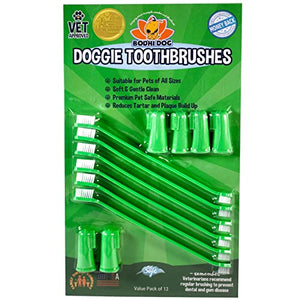 Bodhi Dog Pet Toothbrush Combo Pack | Soft Finger and Dual-Ended Long Toothbrushes | Dog Toothbrush with Soft Bristles for Pet Dental Care | Easy Teeth Cleaning and Gum Health (6 Long & 6 Finger)
