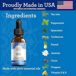 GuruNanda Concentrated Mouthwash, Helps with Bad Breath, Promotes Teeth Whitening, Made with 100% Natural Essential Oils, 1 Bottle Equals 300 Rinse, Fluoride-Free - Mint Flavored (2 oz)