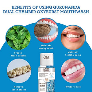 GuruNanda Dual Barrel Oxyburst Whitening Mouthwash - Contains Hydrogen Peroxide to Promote Whiter Teeth - Alcohol & Fluoride Free Rinse with 100% Natural Essential Oils, Wild Mint Flavor - 20 Flz Oz